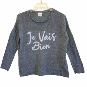 PINK PINEAPPLE XS-M JE VAIS BIEN 100% Cotton Knit Top Pullover Sweater Gray Whit
